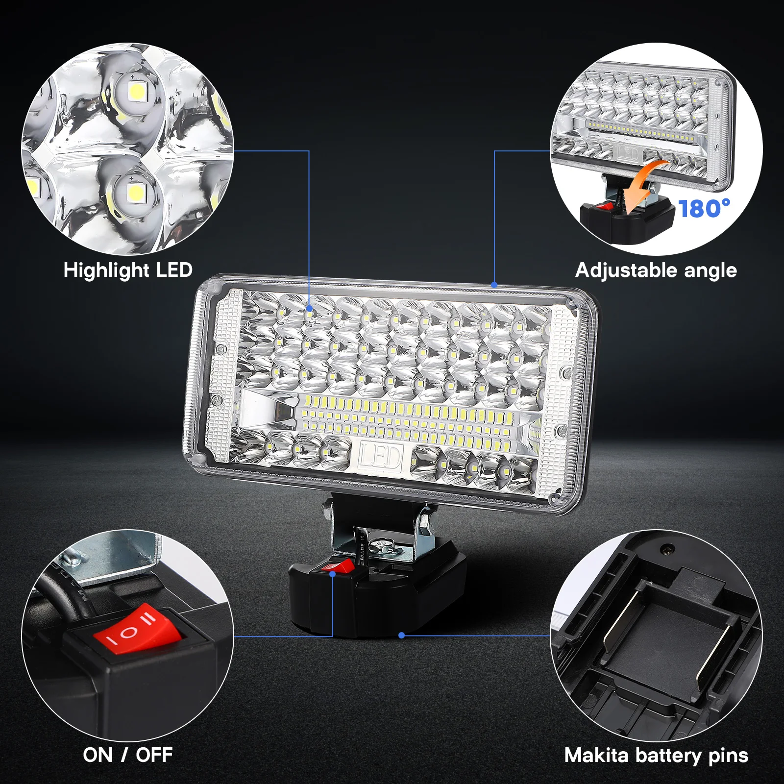 

LED Flashlight Rechargeable Work Light Portable Camping Outdoor Spotlight 180 Degree Rotating Aluminum ABS Wide Illumination