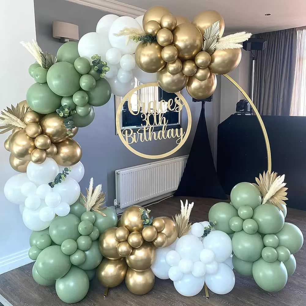 Arco de Globos blancos y dorados, Kit de guirnaldas de Globos verde salvia, fiesta de 18 cumpleaños, revelación de género, decoración de aniversario de boda, Globos