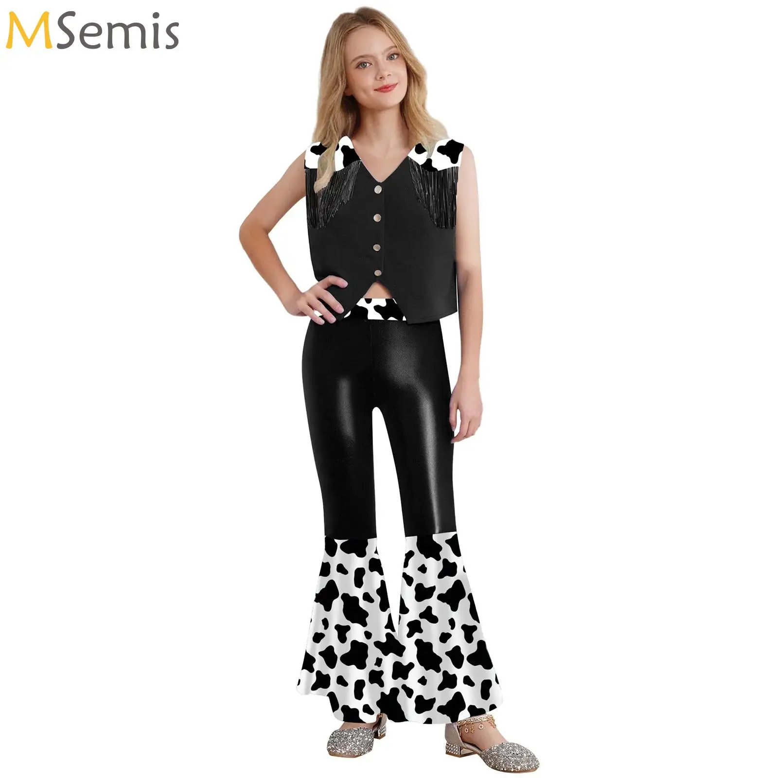 

Kids Western Cowboy Costume Cowgirl Toy Halloween Dress Up Set Vest with Bell-Bottomed Pants and Scarf Hat Clothes Accessories