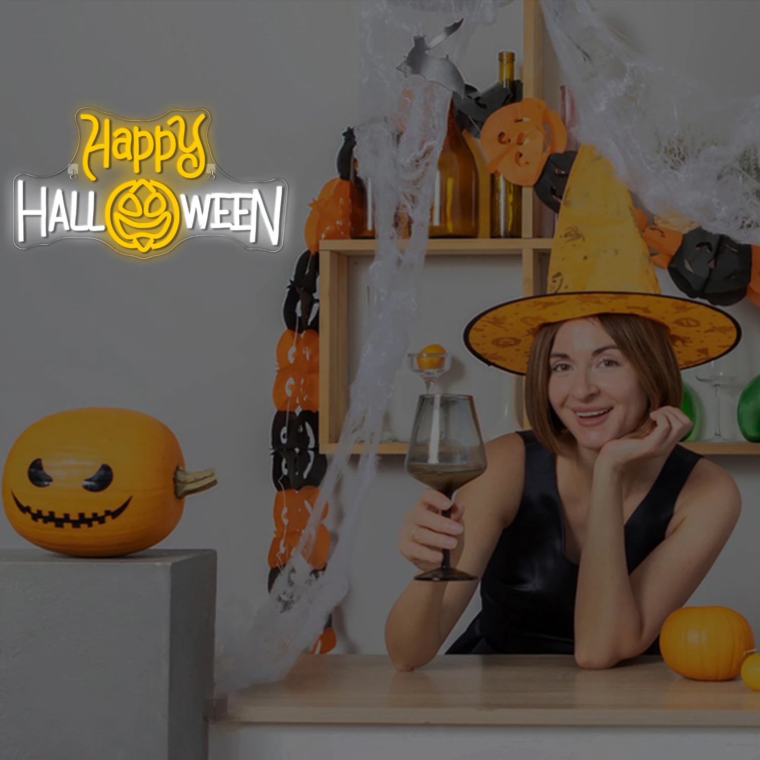 Happy Halloween Neon Led Sign Pumpkin Room Decoration For Party Home Bedroom Bar Club Dimmable Wall Decor With Remote Control