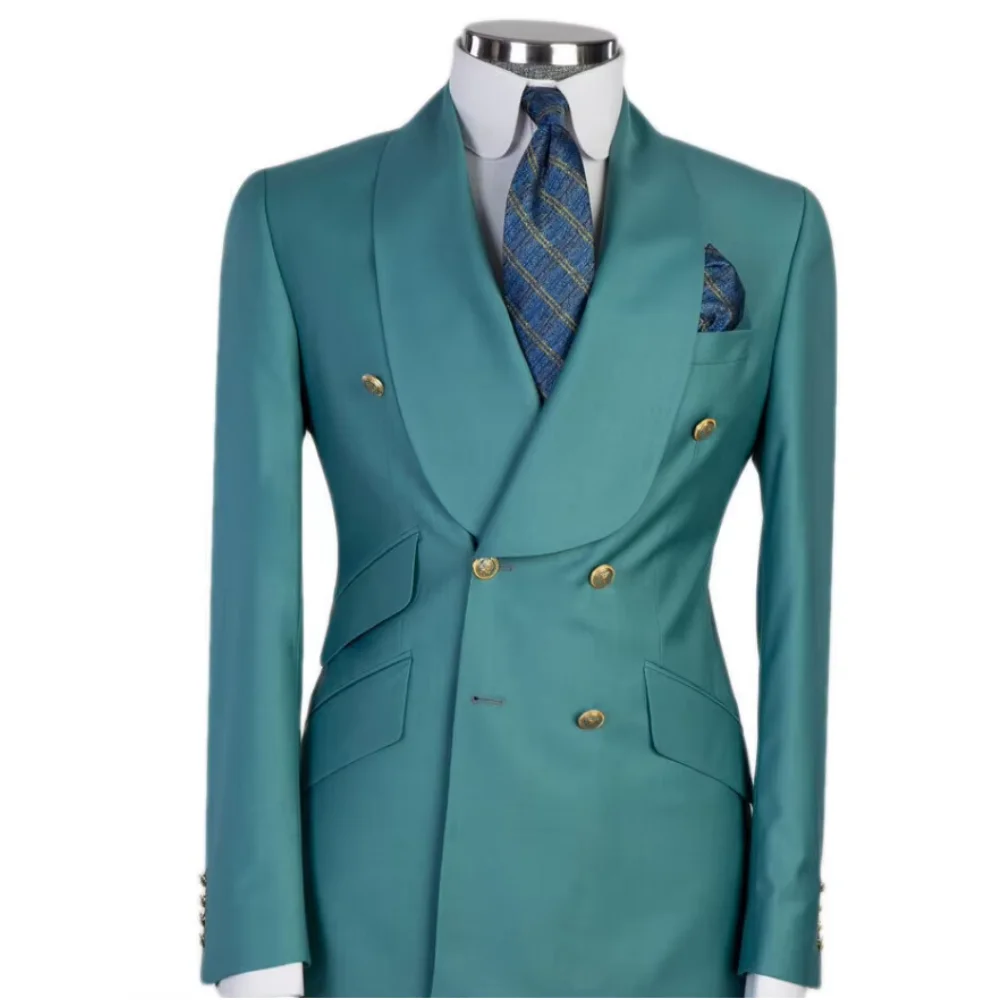 Trajes de hombre con foto Real, 2 uds., Blazers de negocios, chal ancho con solapa, vestido de fiesta para novio de boda, traje de fiesta, chaqueta a medida + pantalón
