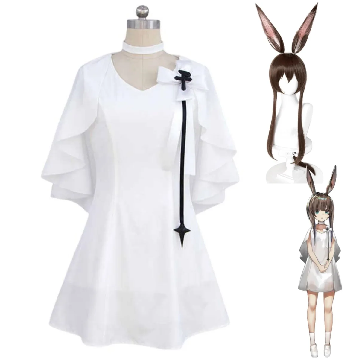 Anime Game Arknights Amiya Cosplay Costume Childhood White Skirt Princess Dress Wig Woman Lovely Halloween Christmas Suit