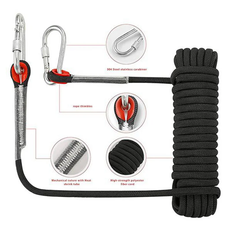 

1 Piece 15M Outdoor Climbing Rope Diameter 10Mm Outdoor Hiking Accessories High Strength Rope Safety Rope Black