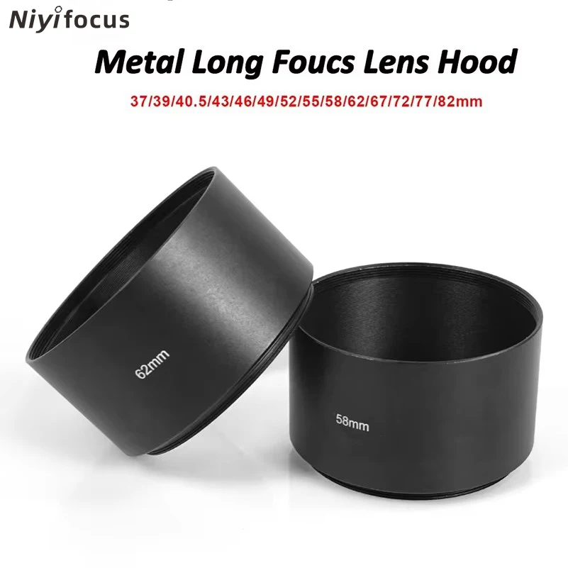 Metal Telephoto Lens Hood Screw-in Long Focus Cylindrical Sun Shade 37/39/40.5/43/46/49/52/55/58/62/67/77mm for DSLR Camera Lens