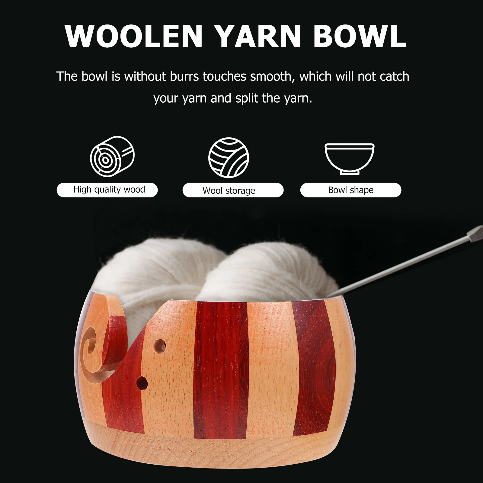 

1Pcs Round Wood Yarn Holder No Burrs Durable Knitting Tool for 1 2 Yarn Balls Display in Craft Room Knitting Wool Bowl