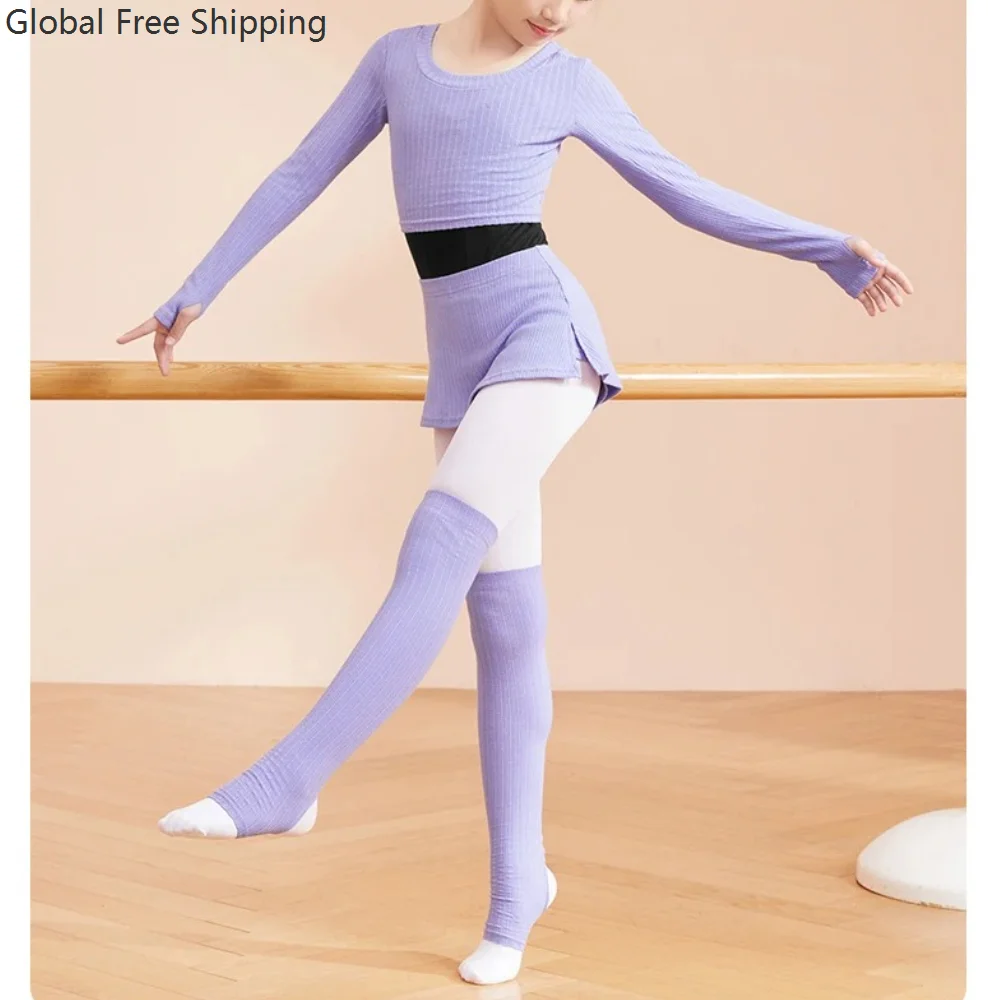 

Girls Ballet Dance Costumes Set Toddler Kids Gymnastics Ballet Outfits Ballerina Knitted Dance Tops with Culottes Leg Warmers