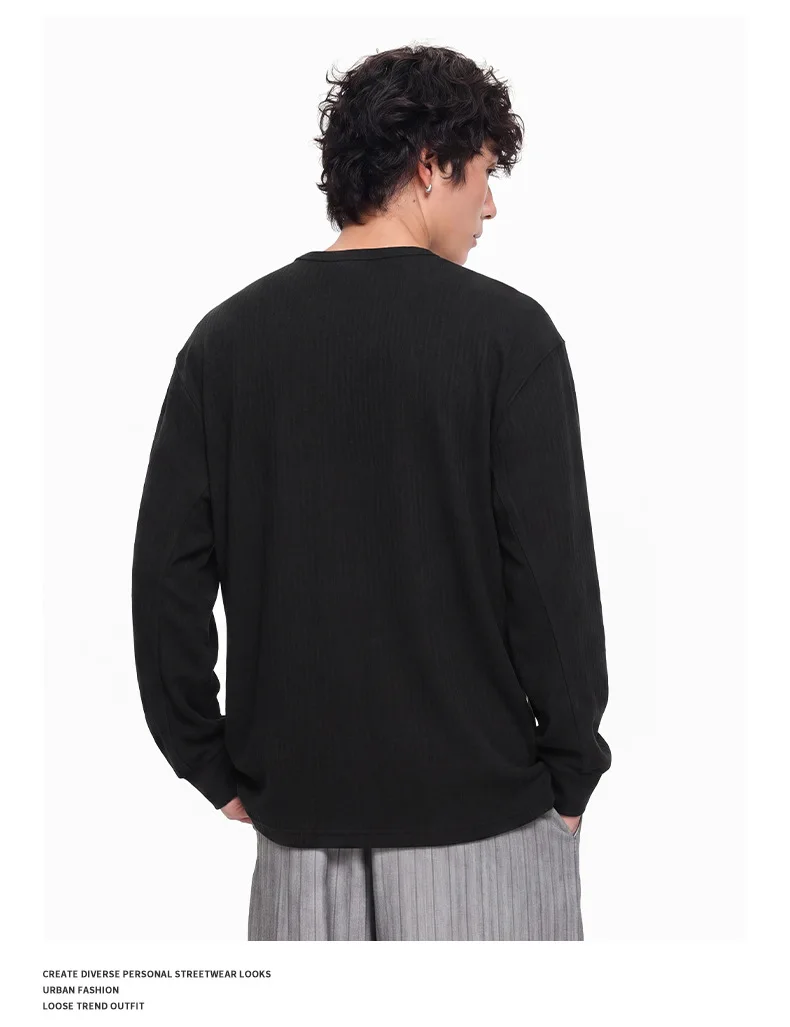 PFNW Versatile Solid Color Casual Base Shirt Men's V Neck Textured Long Sleeve T Shirt 2026 Autumn New Tide 28L3528