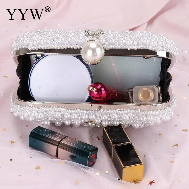 Elegant Plastic Pearl Women Evening Clutch Bag Crystal Beading Bridal Wedding Party Female Handbag Acrylic Lady Messenger Purse