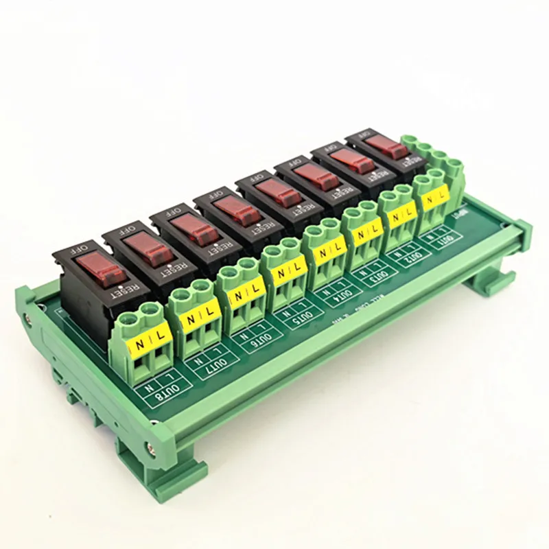 DIN Rail Mount 8 Channel Thermal Circuit Breaker Overload Protector Power Distribution Module.