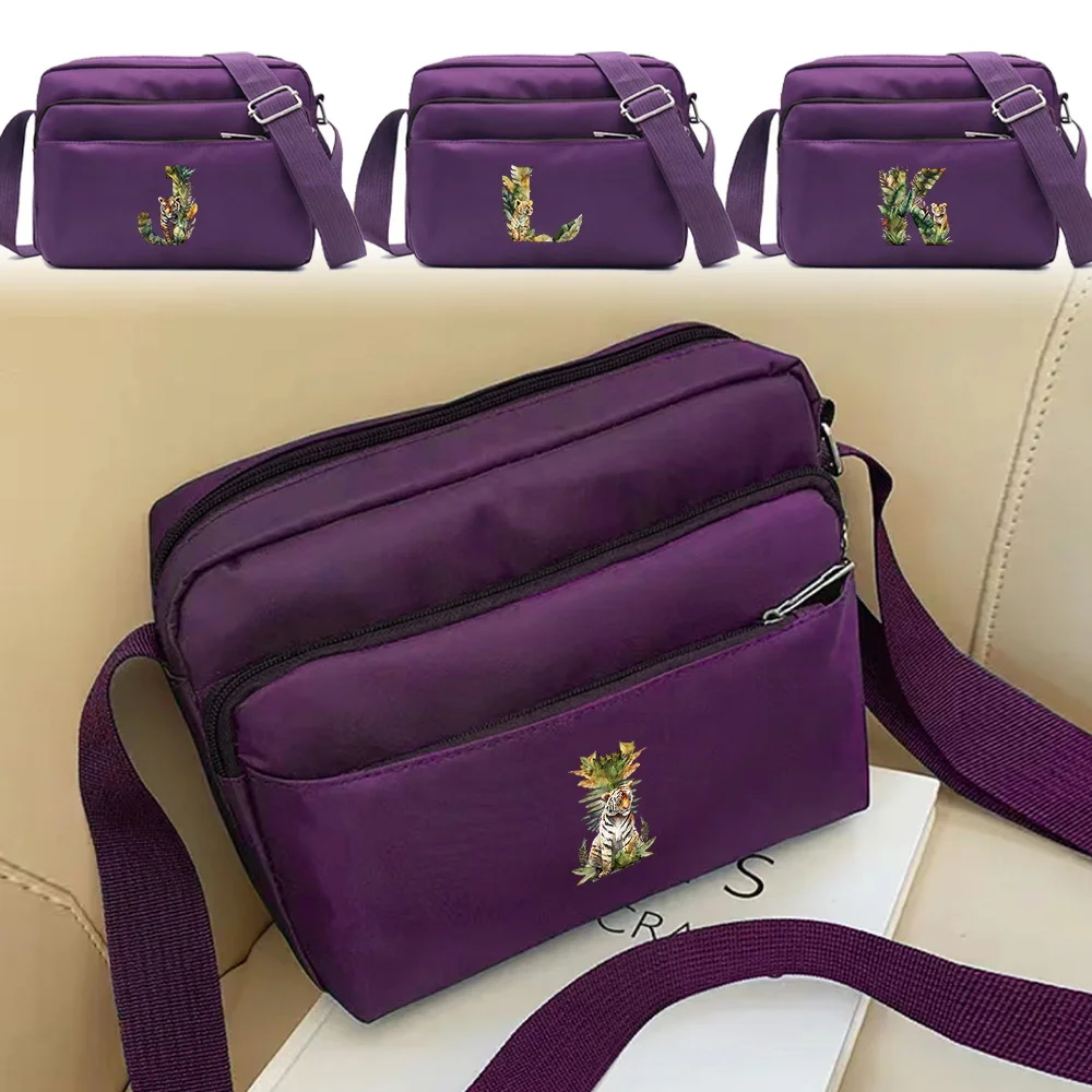 Large Capacity Purple One Shoulder Crossbody Bag Portable Jungle Tiger Letter Series Pattern Commuting Simplicity Storage Bag