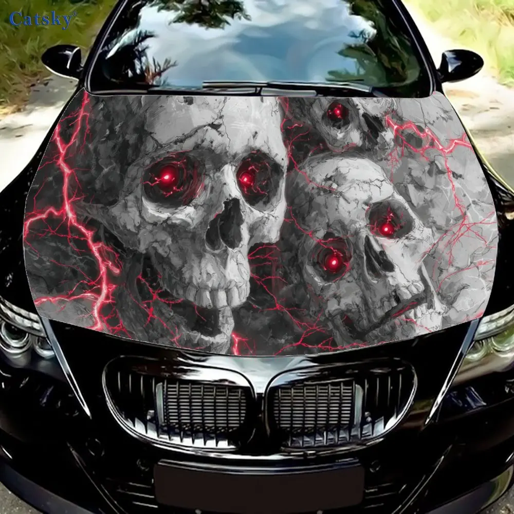 Dynamic Red - Veined Skulls Car hood decals, car cover decorative stickers, and vinyl wraps for cars, SUVs and trucks. Self-adhe