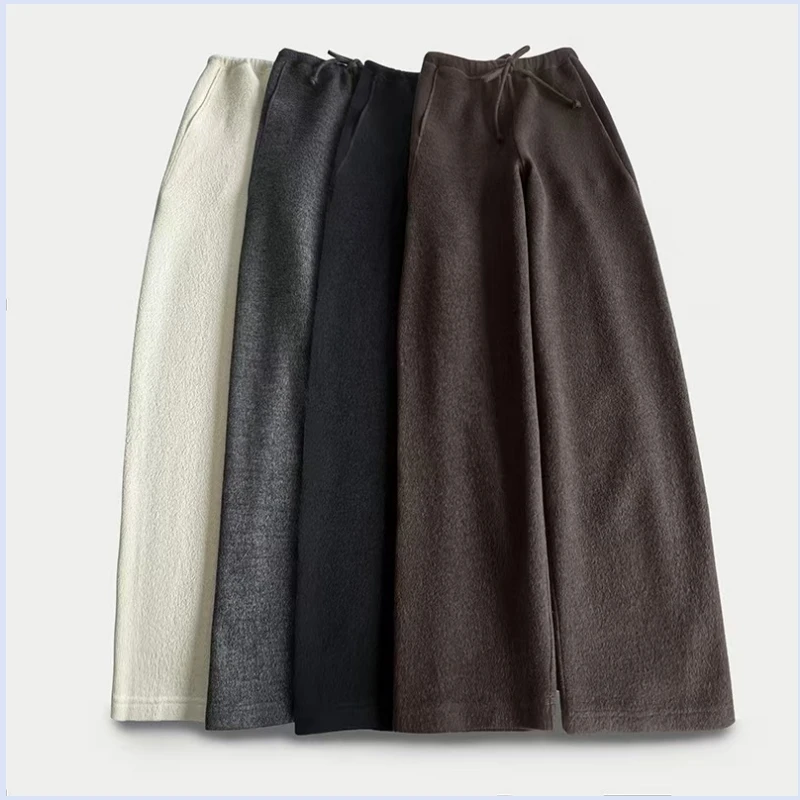 Combed velvet twill sheep wool Tencel blend, hanging and dragging, wide leg straight leg pants