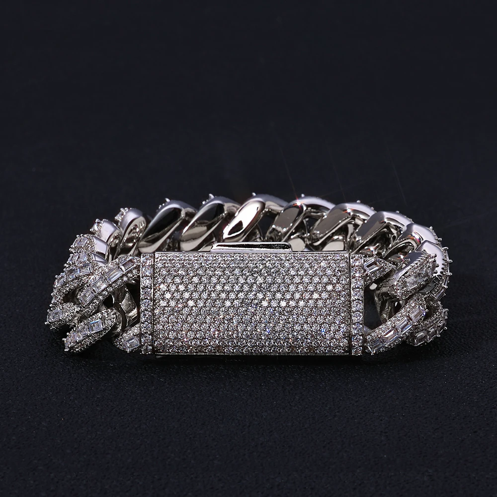 ESKEEM 18mm 3 Row Moissanite Cuban Link Chain 925 Silver Full Iced Out VVS Moissanite Bracelet Hip Hop Jewelry