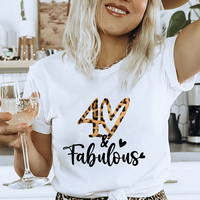 40th Fabulous T-shirt for Women Birthday Party Crew Tops Fashion Leopard Graphic Print Female T-Shirt Short Sleeve Tees Shirt