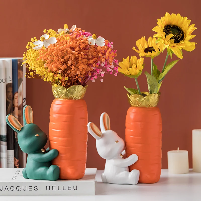 

Modern Cartoon Rabbit Carrot Vase Abstract Alien Crafts Desktop Decoration Cute Animal Children's Room