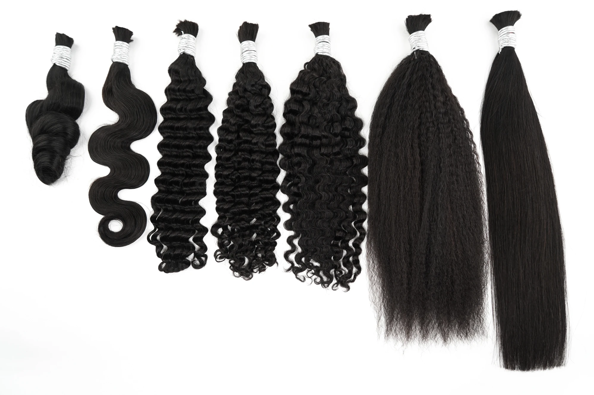 バルク編み込みヘア 100%人毛 ディープウェーブ カール 未処理 ウェフトなし ボヘミアンブレイズ 人毛バルクエクステ インドレミーヘア