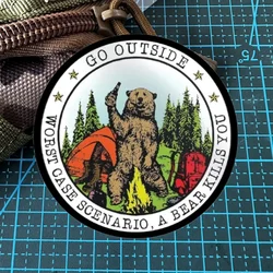 Forest Camping Danger Warning Tactical Patches Print Hook and Loop Patch Fun Wild Bear WithBeer Morale Badge Backpack Stickers