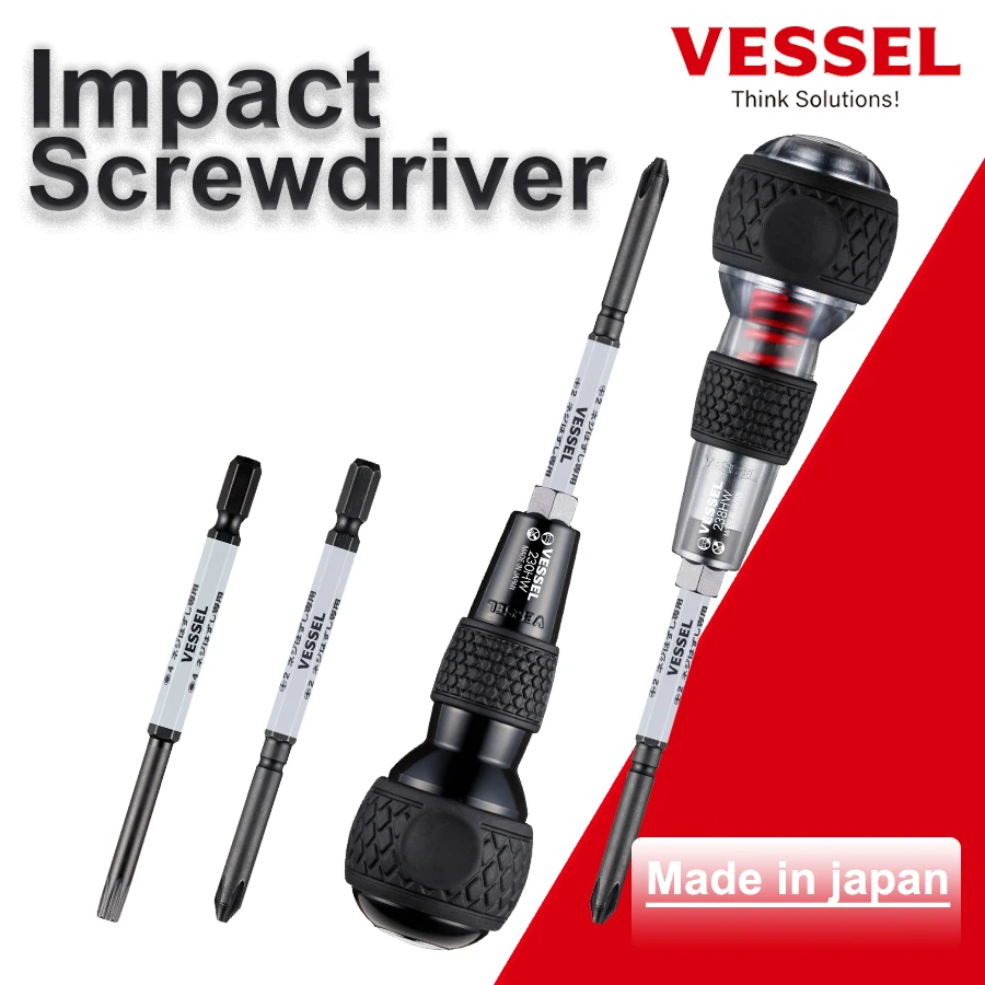 VESSEL Ball Grip Impact Screwdriver With Hasselbit Japan Phllips Slotted Impact Driver Tools 230HW 238HW-2