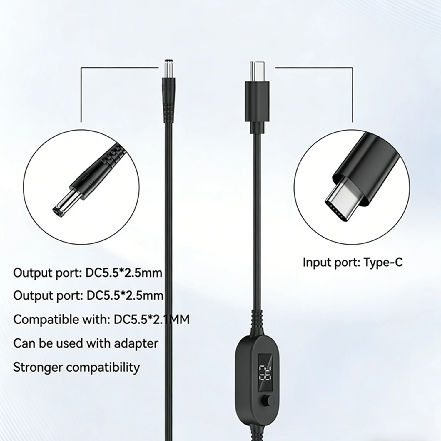 140W 28V USB-C Input to DC 5.5mm x 2.5mm Output Power Charging PD Chip LED Display Adjustable Voltage Cable Phone,Tablets,Laptop