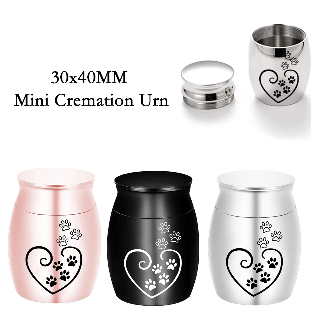 ﻿ Small Keepsake Urn for Pet Ashes Paw Print Cat Dog Memorial Decorative Cremation Mini Urns Ashes Holder Aluminium alloy