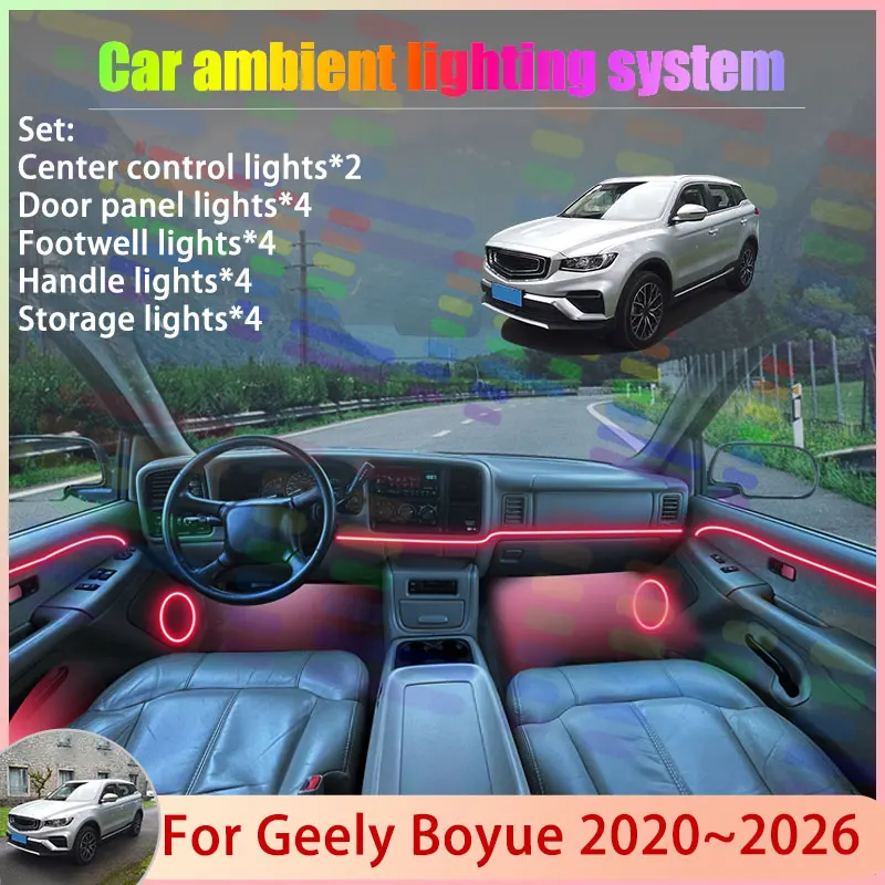 For Geely Boyue 2020~2026 MK2 2th NL-3B Atlas Pro 2/24 in 1 Car Atmosphere Light Lamp RGB Shade Ensemble Streamer Atmosphere Set