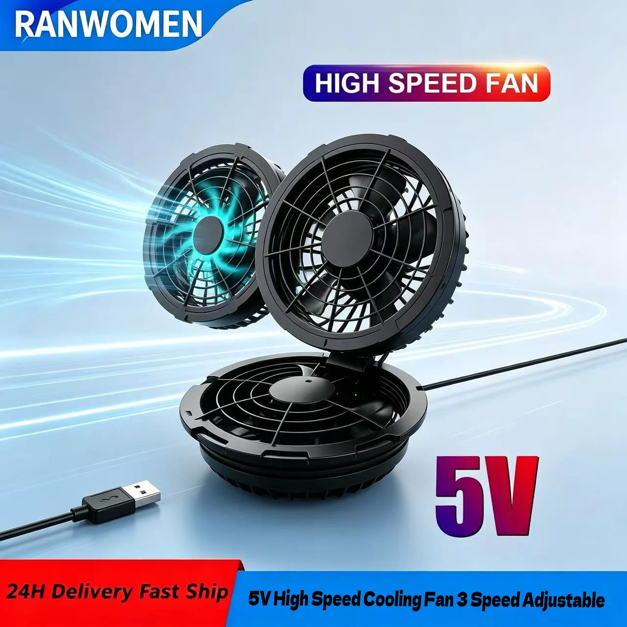 5V High Speed Cooling Fan 3 Speed Adjustable For Air Conditioned Vest Summer Outdoor Work Wear Cooling Cooler Fan