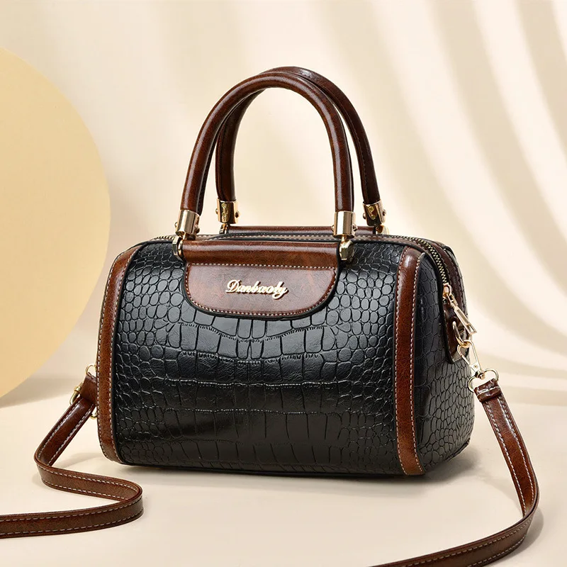 

New Contrast Crocodile Pattern Premium PU Leather Handbag Single Shoulder Bag Cylinder Bag Crossbody Bag Women's Bag handbags