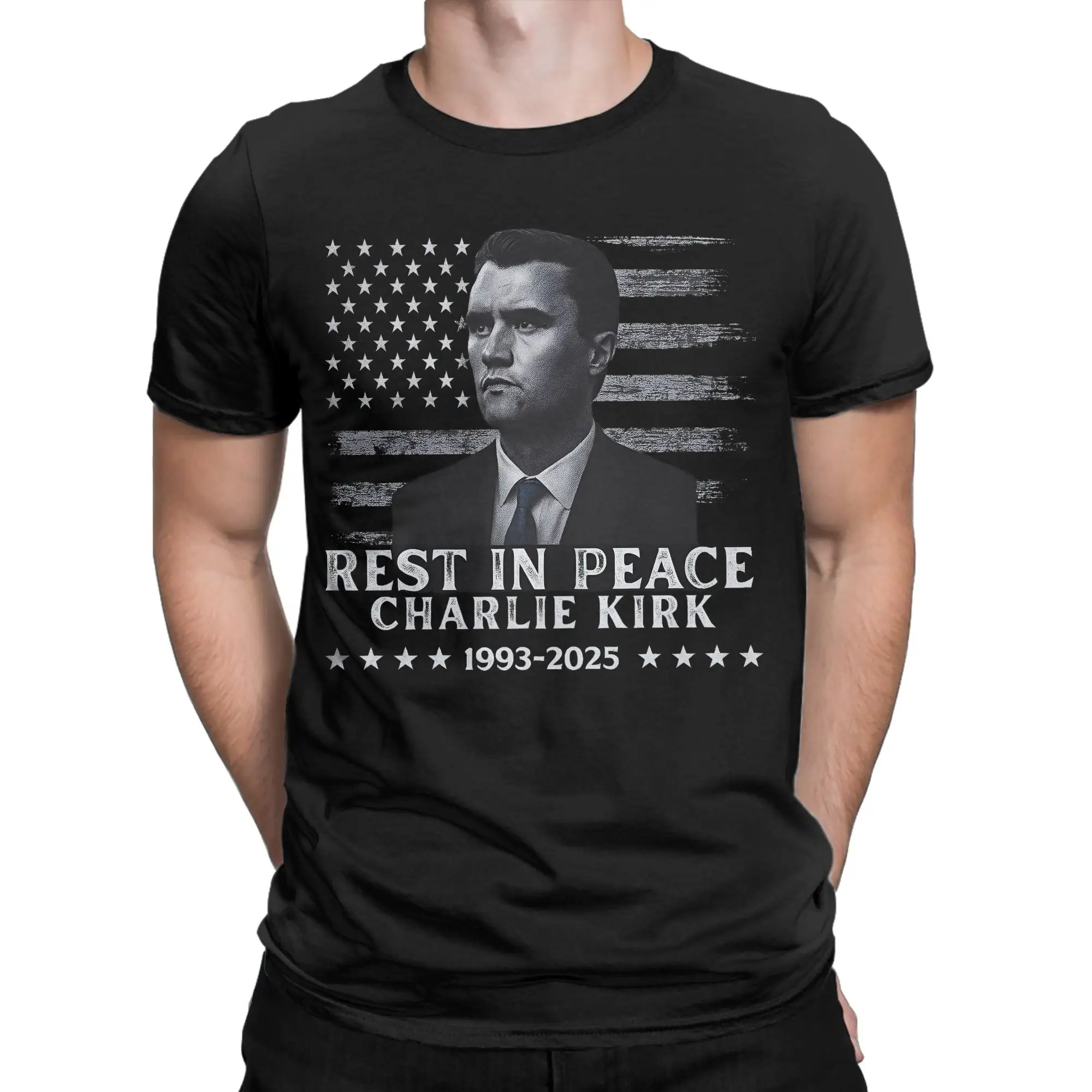 Rest In Peace Charlie Kirk T-Shirts Men  Cool Pure Cotton Tees Crew Neck Short Sleeve T Shirts Classic Clothing