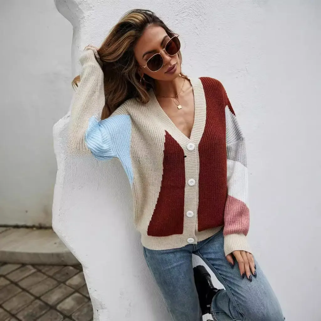 

Spring New Style Women's Large Size Knitted Cardigan Fashion Splicing Personalized Knitwear Trendy Sweater