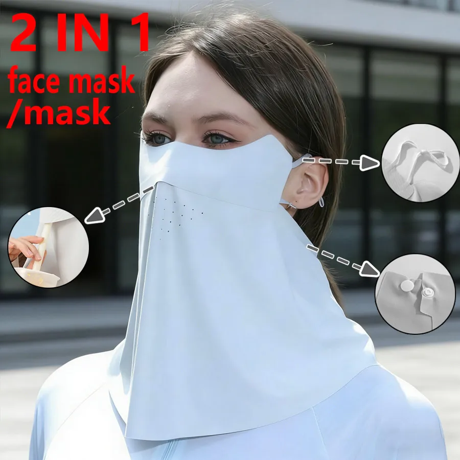 2-in-1 Sunscreen women's face mask/mask, Breathable Cooling UV Protection Face Cover with Ear Loops Suitable for outdoor use