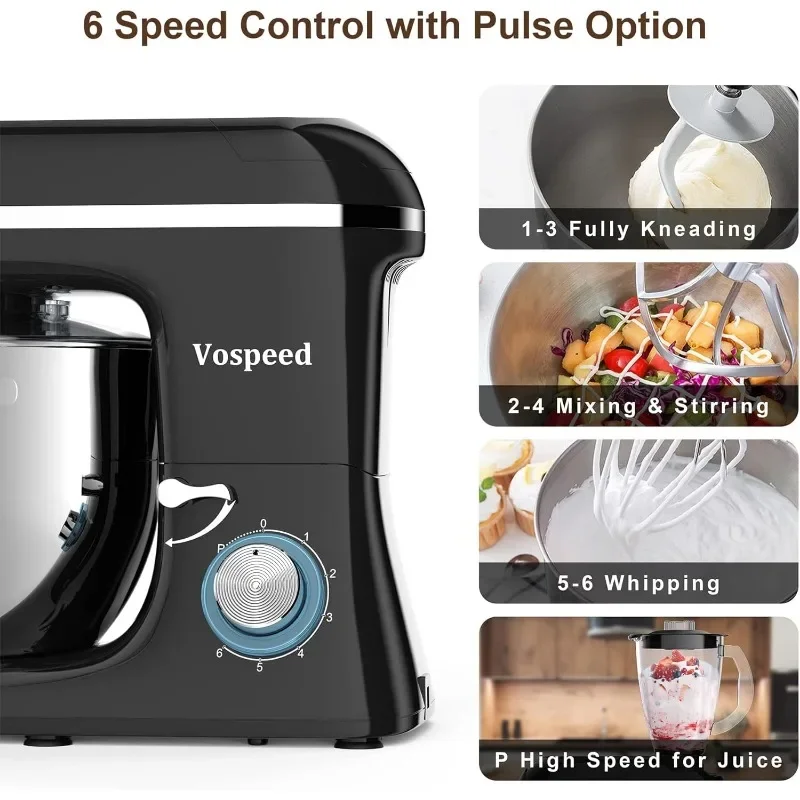 Vospeed 9 In 1 Standaard Mixer, 850W Kantelkop Multifunctionele Elektrische Mixer Met 7.5 Qt Roestvrijstalen Kom, 1,5 L Glazen Pot