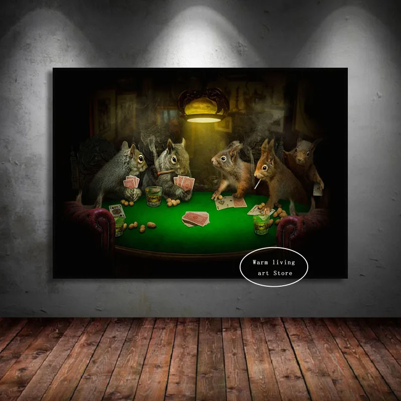 Funny Style Bulldog Dogs Playing Billiard Play Card Smoking Cigar Art Poster Canvas Painting Wall Prints Picture Room Home Decor