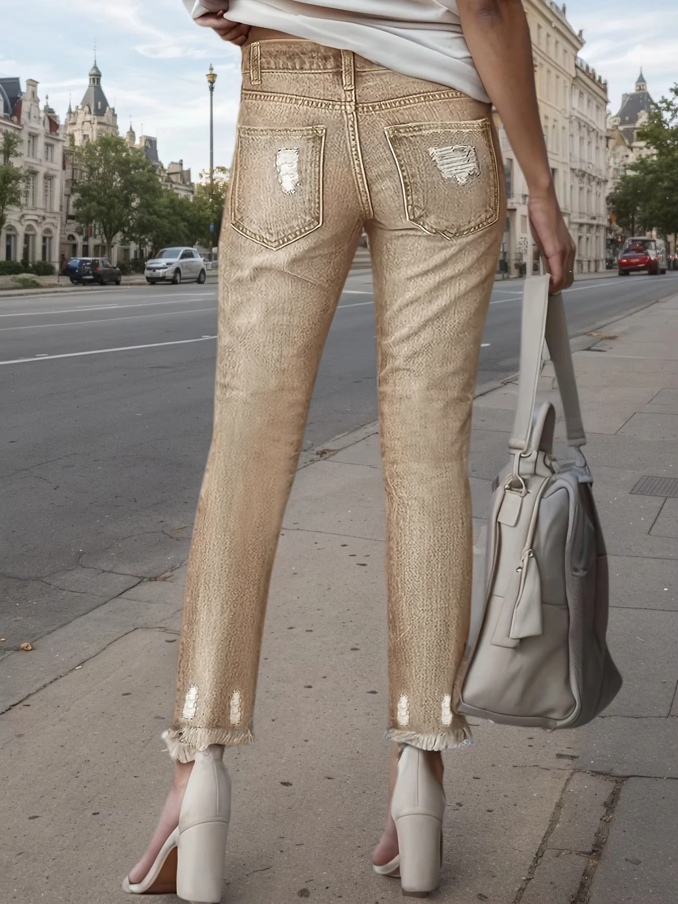 جينز ضيق عالي الخصر مقاس كبير، تصميم كلاسيكي مغسول ومستر، جينز نسائي مريح بمقاس كبير.