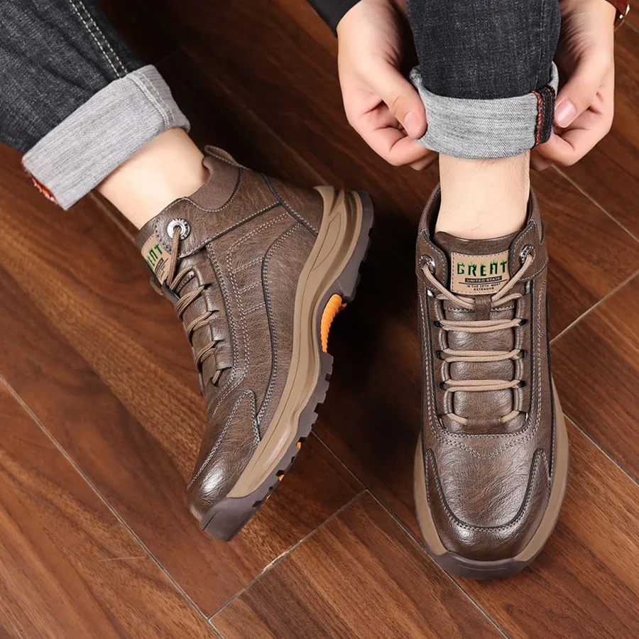 Men's Winter Fleece-Lined Lace-Up Ankle Boots, Thick Sole, Round Toe, Short Boot for Casual Outdoor Walking