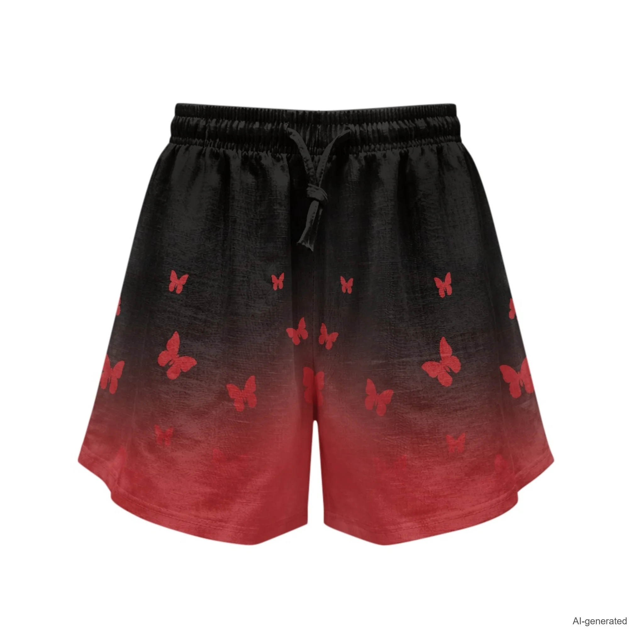 XIXIRIMIDO 2026 Summer Women's Casual Linen Shorts Gradient Butterfly Print Wide-legged Drawstring Home Versatile with Pockets