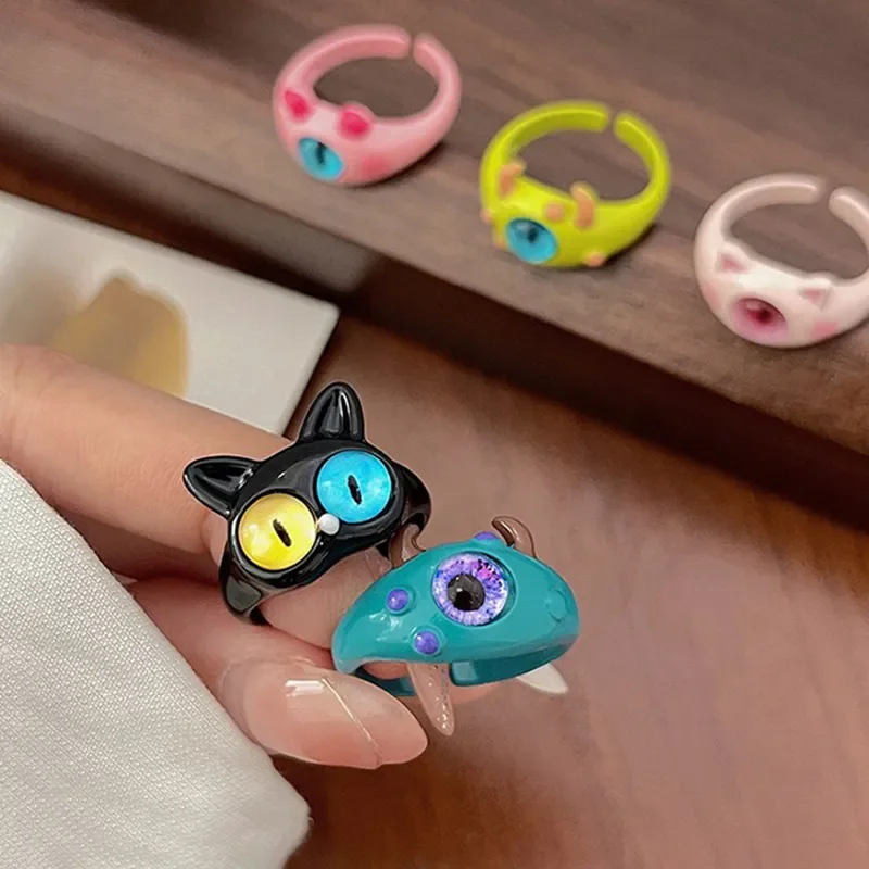 Funny Big eye little Monster Open Rings Women Cartoon Cute Cat Resin Finger Ring Y2K Fashion Couple Friends Jewelry Gifts