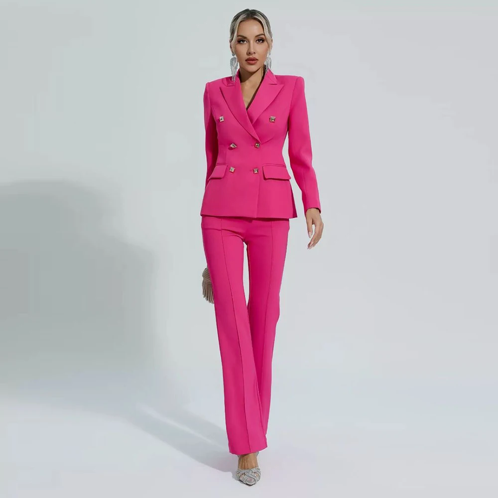 

Rose Red Classic Women's two Pieces Suits Set Customized Size Color Slim Jacket Pants Sets Office Daily Business Female Clothing