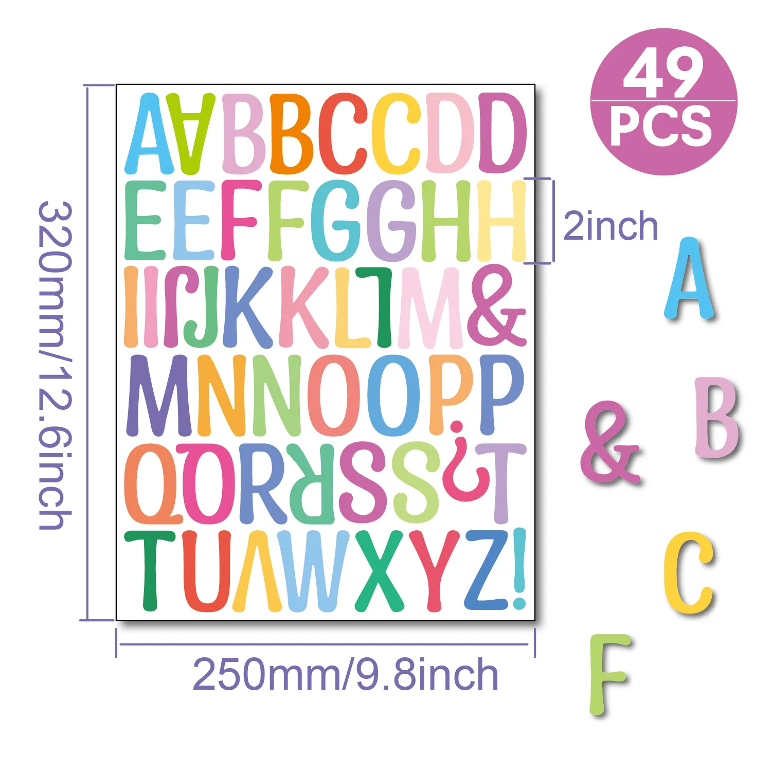 

2 Inch Alphabet Wall Stickers, Self-Adhesive Colorful Letters Numbers for Classroom Mailbox Home Decor