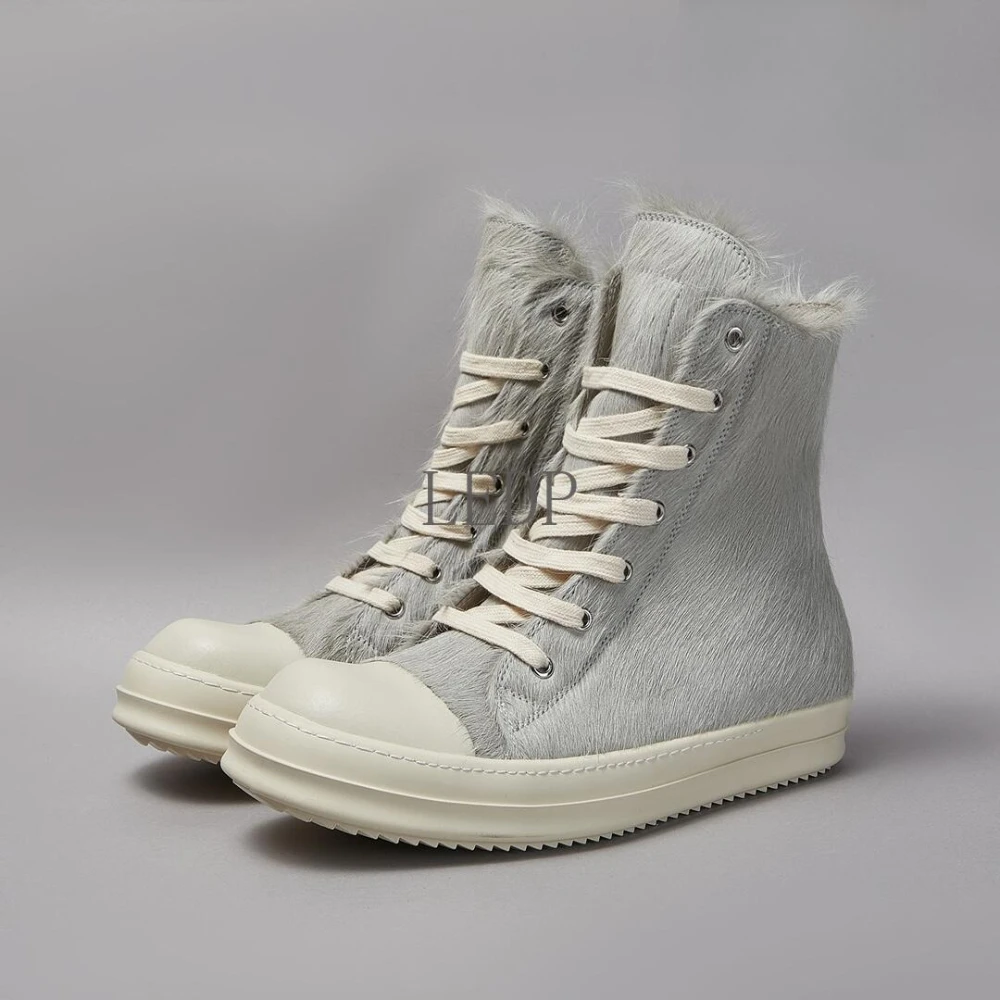 

Brand Luxury Casual Shoe Men Fashion Fur Horsehair High Top Zipper Quality Genuine Leather Sneaker Men Designer Ankle Boot Women