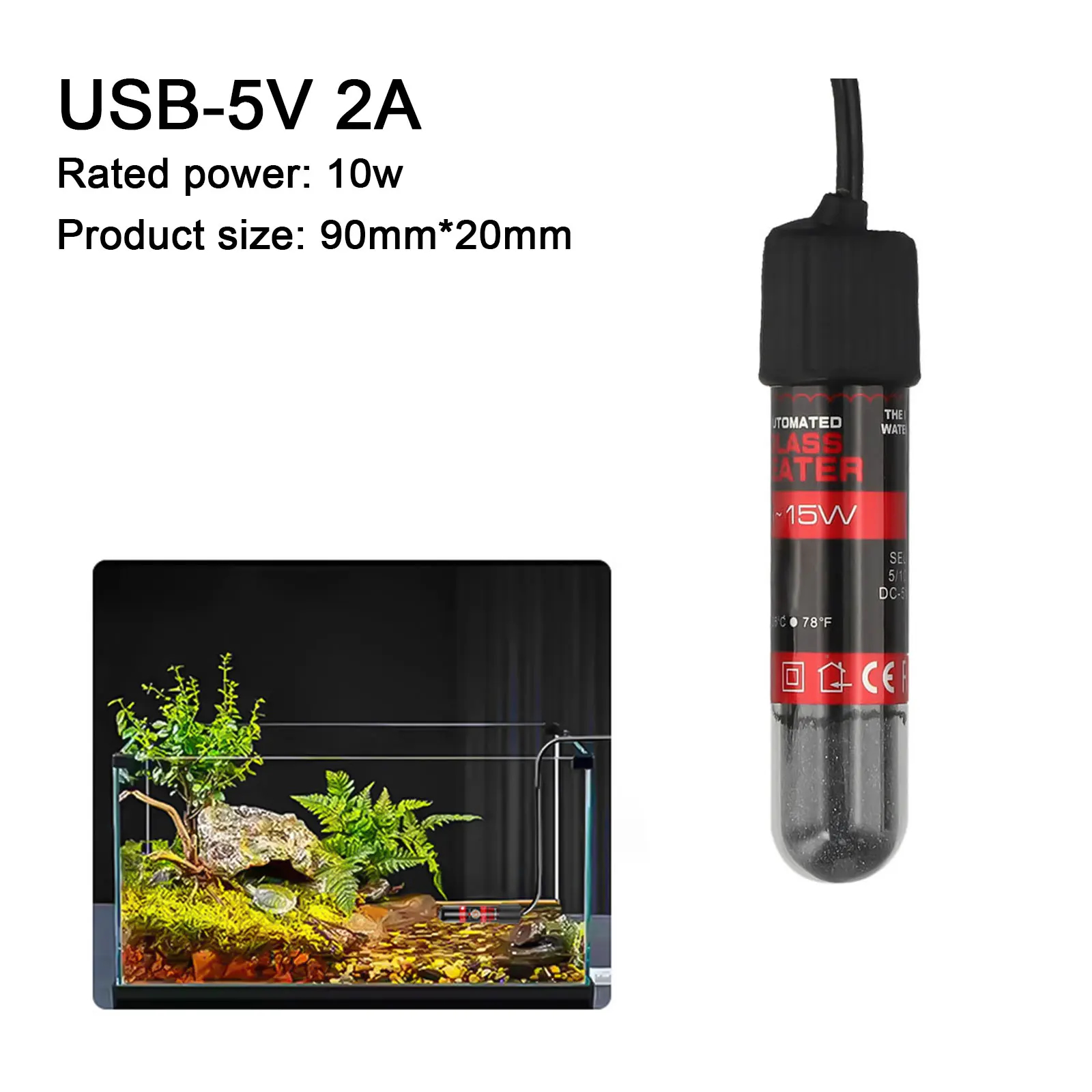 90*20mm Aquarium Heater Small Aquarium Heating Solution Aquarium Heater Automatic Temperature Control Suitable For 20L Tank