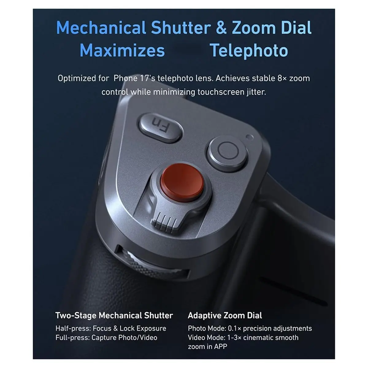 Magnetic Phone Camera Grip for 17 Pro Max, with Selfie Light+ UV Filters, Cooling Graphene Case - Handle Grip