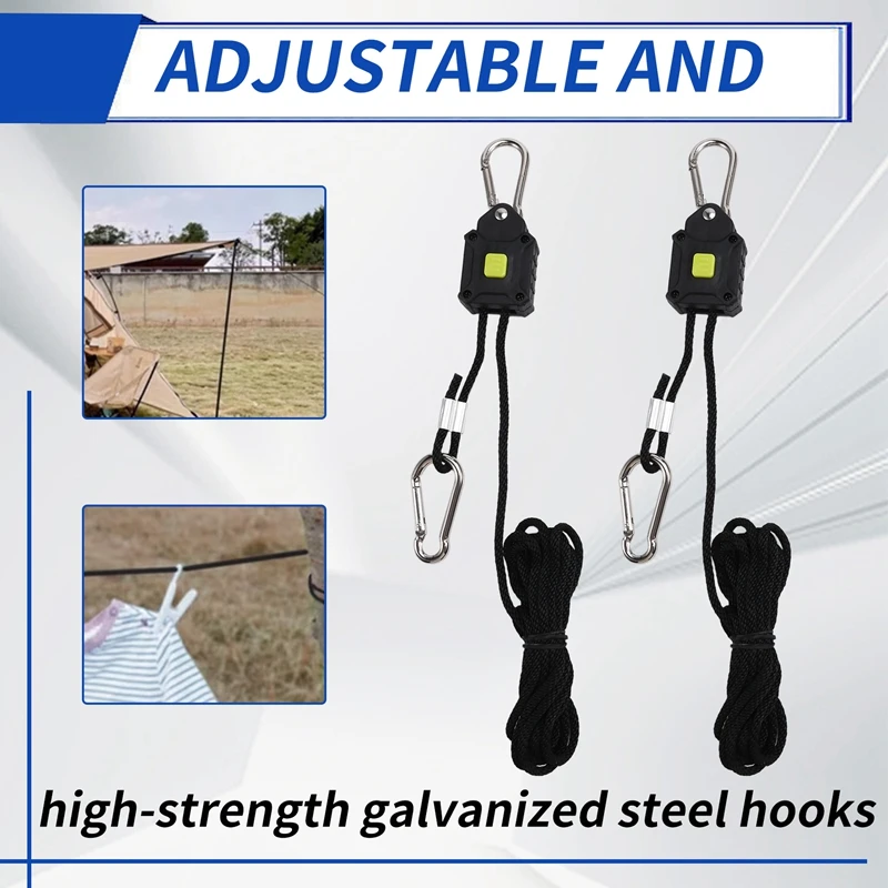 M11K-2Pack 1/8 Inch Adjustable Grow Light Hanger,Heavy Duty Rope Hanger With Reinforced Metal Gears For Grow Light,Inline Fan