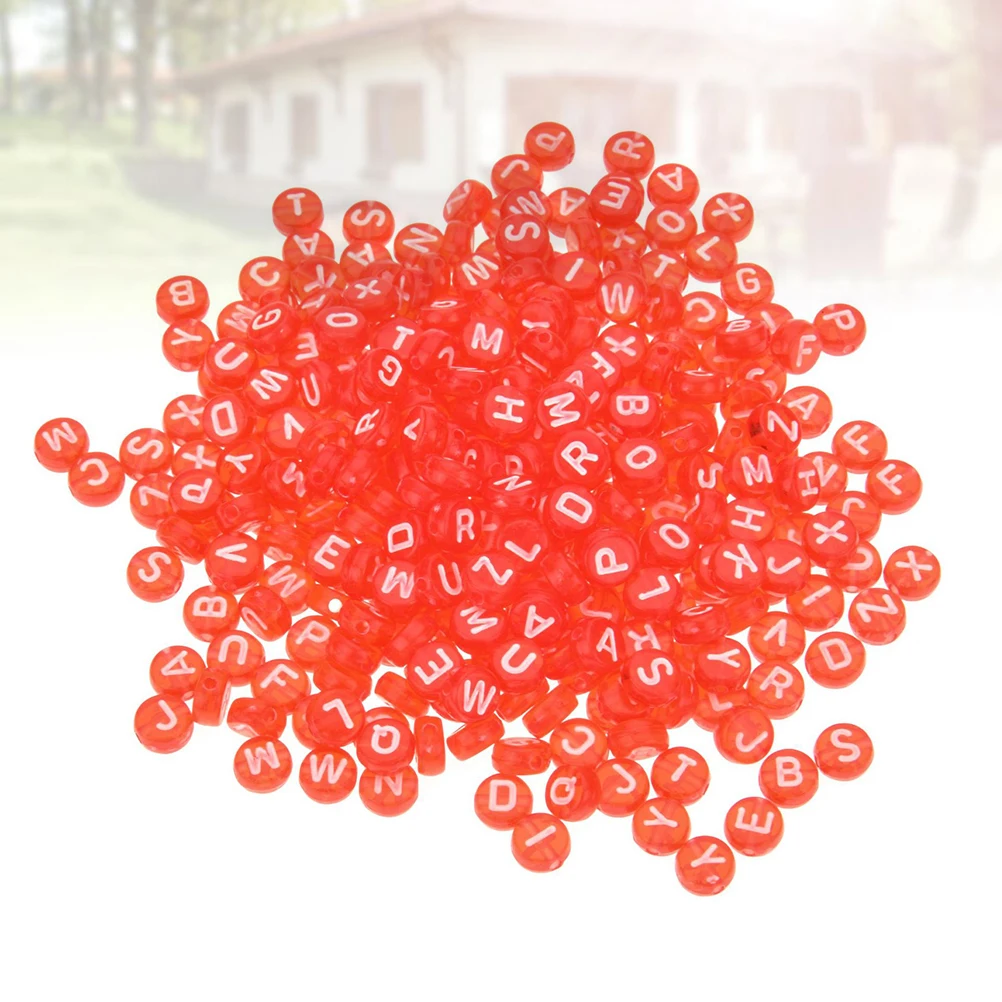 

400Pcs Red English Letter Beads Smooth Surface DIY Jewelry Accessories Craft Supplies Beads for Jewelry Making