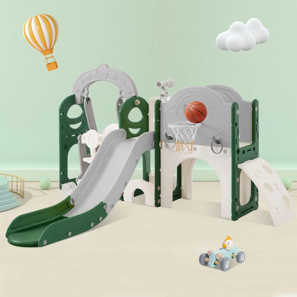 Toddler Slide and Swing Set 8 in 1, Kids Playground Climbing Slide Toy Set with Basketball Stand Independent Combination