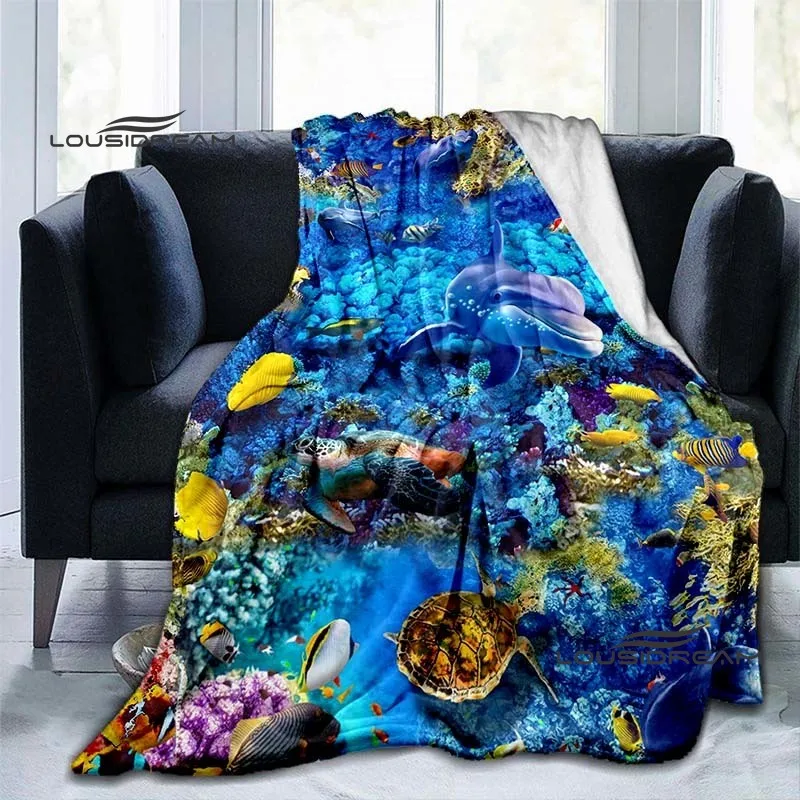 

Underwater World Blanket 3D Sea animal dolphin Flannel Blanket Adults and children Bedroom Coverlet Sofa Camping Warm blanket