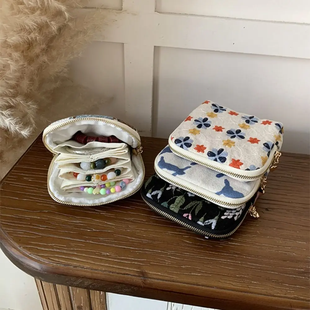 

Многослойная вышитая сумка для хранения украшений из хлопка и льна, чехол для демонстрации браслетов, с защитой от потери, элегантный дизайн