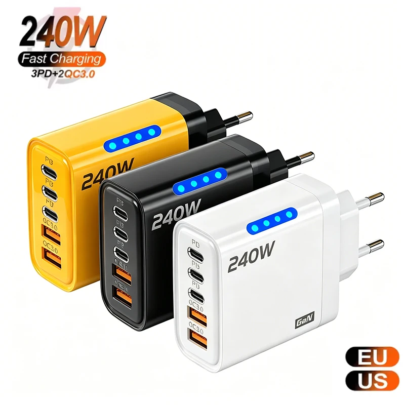 

5 Ports USB C PD Charger Quick Charge 3.0 Type C USB Phone Chargers Fast Charging Adapter For iPhone 16 15 Samsung Xiaomi Huawei