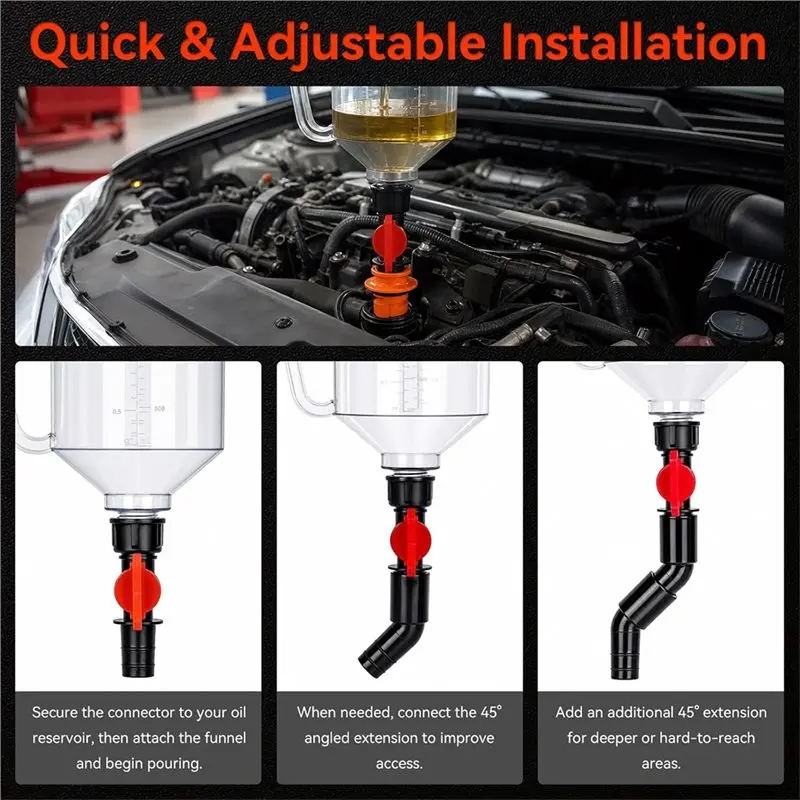 【AC77 Top !! 】Oil Change Funnel With No Spill Design 1.59 QT, Leak Proof Engine Oil Funnel Kit Including 12 Color Coded Adapters
