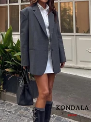 Blazer oversize KONDALA per donna manica lunga con scollo a V tasche giacca imbottita capispalla alla moda per ufficio Lady grigio scuro 2023