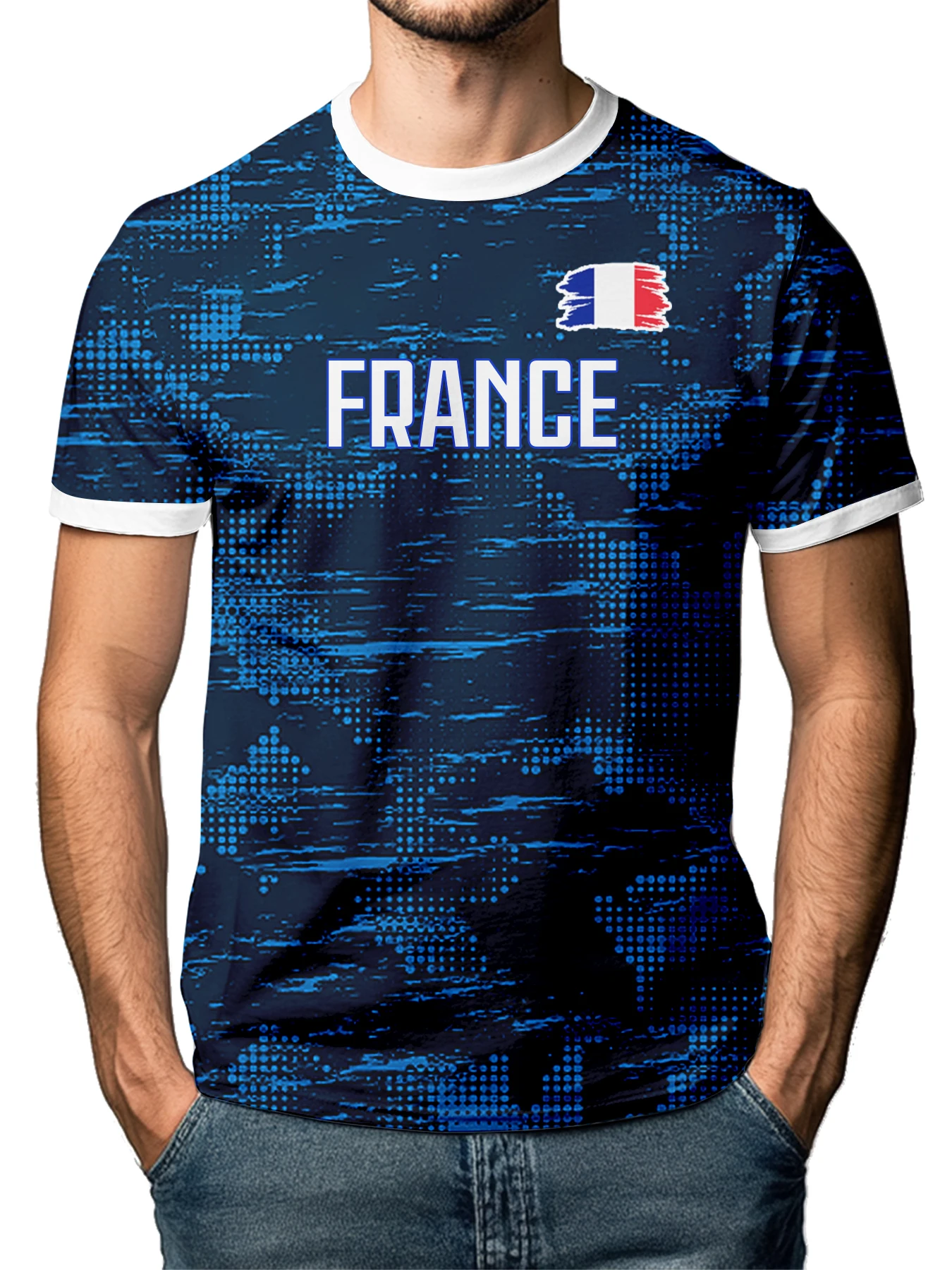 Customized Men's France National Team Soccer T-shirt Personalized Name Number Football Shirt, Breathable Quick Dry Sportswear